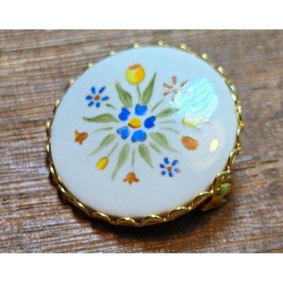 Antique Hand Painted Porcelain Floral Image Gilt Surround, Hand-Painted Floral B - Picture 4 of 6